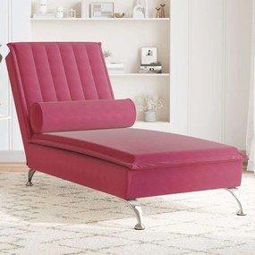 Chaise Longue Massaggi Con Cuscino A Rullo Rosso Vino Velluto /