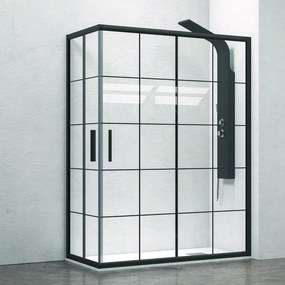 Box doccia 130x70 cm nero opaco con vetro a quadrati neri NICO-B1000 - KAMALU