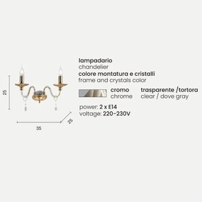 Applique CECILIA 35x25 cm in cristallo Tortora 2 luci