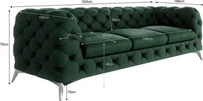 Divano verde scuro con rivestimento in velluto 243 cm Chelsea – Ropez