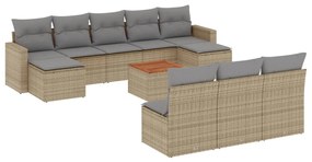 Set divani da giardino 11 pz con cuscini beige in polyrattan