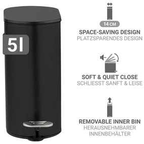 Cestino per la spazzatura nero opaco in acciaio con pedale 5 l Collungo – Wenko