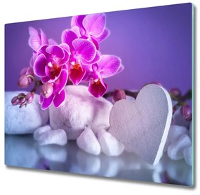 Tagliere in vetro Orchidea e cuore 60x52 cm