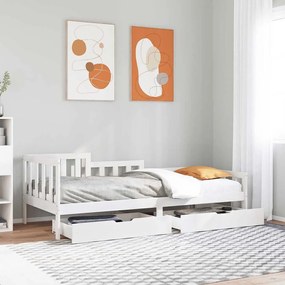Dormeuse Con Cassetti Bianco 90x190 Cm Legno Massello Di Pino /
