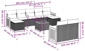 Set Divani da Giardino 10pz con Cuscini in Polyrattan Nero