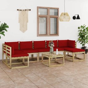 Set divani da giardino 8pz con cuscini legno di pino impregnato