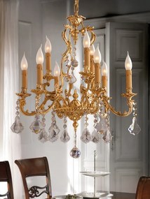 9-light chandelier in brass casting - 12.681/6+3 - Gold Light and Crystal - Arredoluce Argento anticato