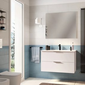 Mobile bagno sospeso con lavabo L 90 x H 55 x P 45 cm bianco opaco 2 cassetti per vasca centrale Jnka