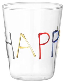 Bicchiere scritta Happy in vetro borosilicato, da 380 ml