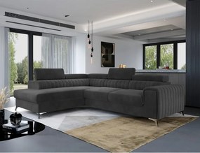 Divano angolare grigio scuro allungabile/con contenitore (con penisola a sinistra/a L) e rivestimento in velluto Laurence – ELTAP