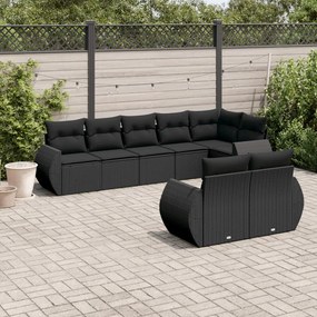 Set divani da giardino con cuscini 8 pz nero in polyrattan