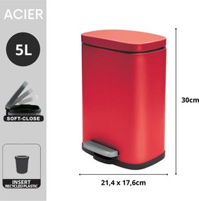 Cestino per la spazzatura rosso in acciaio con pedale 5 l Akira – Spirella