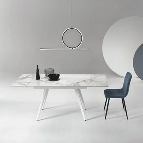 Tavolo con piano effetto Marmo Bianco base metallo allungabile fino a 180 cm ORESTE