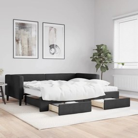 Divano letto estraibile con cassetti nero 90x200 cm in tessuto