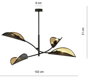 Lampadario a Sospensione in Acciaio e Tessuto LOTUS 4 Nero 4xE14