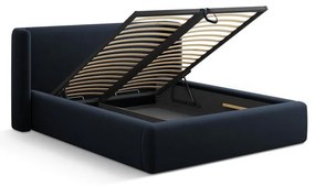 Letto matrimoniale imbottito blu scuro con contenitore con rete inclusa 200x200 cm Jason – Windsor &amp; Co Sofas