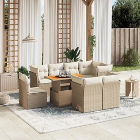 Set divano da giardino 9 pz con cuscini beige in polyrattan