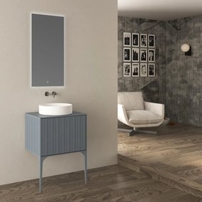 Mobile da bagno sospeso sotto lavabo Domino di Baden Haus L 60 x H 43 x P 46 cm blu ghiaccio cannettato opaco, 1 cassetto