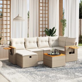 Set divani da giardino 7 pz con cuscini beige in polyrattan