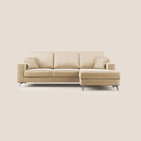 Michael divano moderno angolare con penisola in morbido velluto impermeabile T01 beige