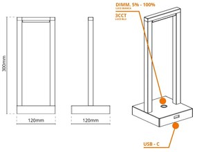 Lampada da Tavolo Ricaricabile 2.2W, IP54 CCT, Serie VELA - Nera Colore del corpo Nero