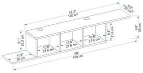 Mobile TV Sospeso 150x22x25 Con Vani A Giorno Morris Noce Chiaro