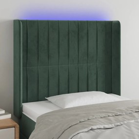 Testiera A Led Verde Scuro 93x16x118/128 Cm İn Velluto /