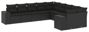 Set divani da giardino 10pz con cuscini in polyrattan nero