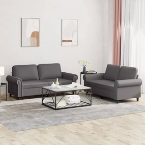 Set Di Divani 2 Pz Con Cuscini Grigio İn Similpelle /