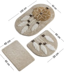 Tappetini da bagno marrone chiaro in set da 3 pezzi 100x60 cm Ruya - Foutastic