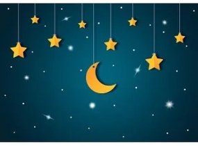 Carta da parati - Skyline - turquoise night sky landscape with stars for children Adesiva 245x175