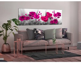 Quadro Maki amaranto (1 parte) - composizione grigia con fiori rosa