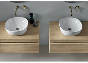 Bagno completo sospeso con doppia base 80 e lavabo e 2 specchi - RIO Rovere chiaro