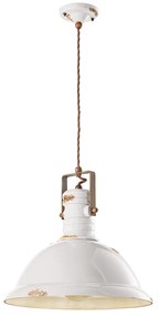 Lampadario Industrial Ferro E Ceramica Vintage Bianco 1 Luce E27 40Cm
