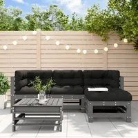 Set Divani da Giardino 5pz con Cuscini in Legno Massello Grigio 3185803