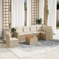 Set Divani da Giardino 7 pz con Cuscini Beige in Polyrattan 3224147