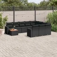 Set Divani da Giardino 11 pz con Cuscini in Polyrattan Nero 3256636