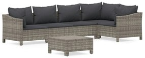 Set divani da giardino 6 pz con cuscini in polyrattan grigio