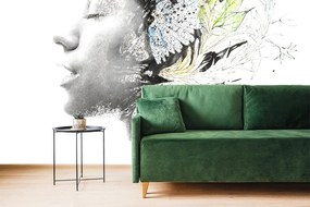 Carta da parati – Donna con fiori dipinti