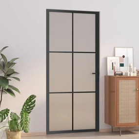 Porta Interna 93x201,5 Cm Nero Opaco Vetro E Alluminio /