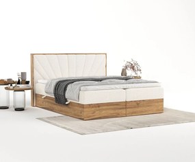 Letto boxspring con contenitore in crema-naturale 160x200 cm Asahi - Maison de Rêve