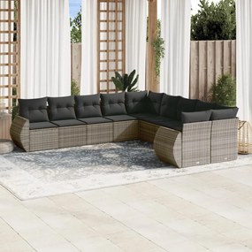 Set divano da giardino 10 pz con cuscini grigio in polyrattan