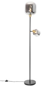 Lampada da terra nera con oro e vetro fumé 2 luci - Zuzanna