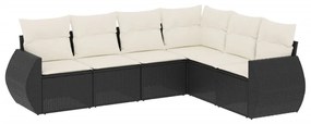 Set Divano da Giardino 6 pz con Cuscini Nero in Polyrattan