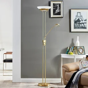 Lampada Da Terra LED Lindby Jabbo – Design Moderno In Metallo Grigio, Altezza 163 Cm, Con Lampadina Inclusa, Per Studio E Soggiorno