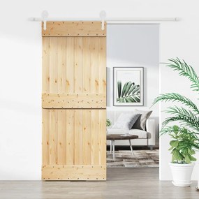 Porta Scorrevole Con Set Hardware 85x210 Cm Legno Massello Pino /