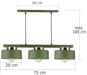 Lampadario a sospensione su cavo IGNIA 3xE27/60W/230V verde