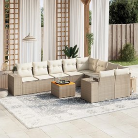 Set Divano da Giardino 10 pz con Cuscini Beige in Polyrattan