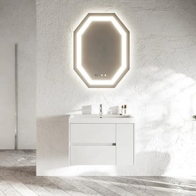 Base sospesa Portofino 80 cm con lavabo e 2 cassetti e 1 anta bianco opaco