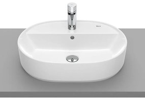 Lavabo da appoggio Domus ROCA ovale piletta non inclusa in ceramica L 55 x H 13 x P 40 cm bianco lucido piletta non inclusa